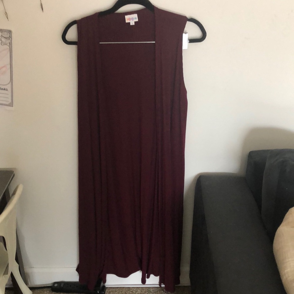 Maroon lularoe sleeveless cardigan